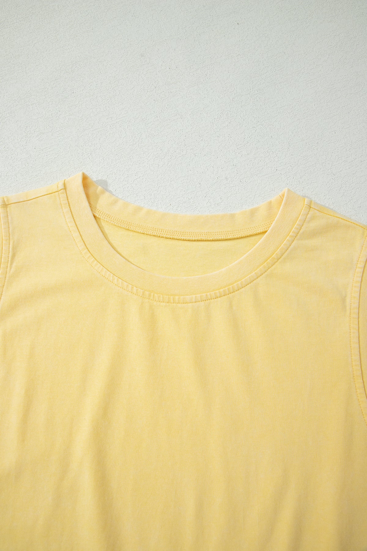 Yellow Cream Solid Color Washed Sleeveless Top Split Skort Cotton 2pcs Outfit