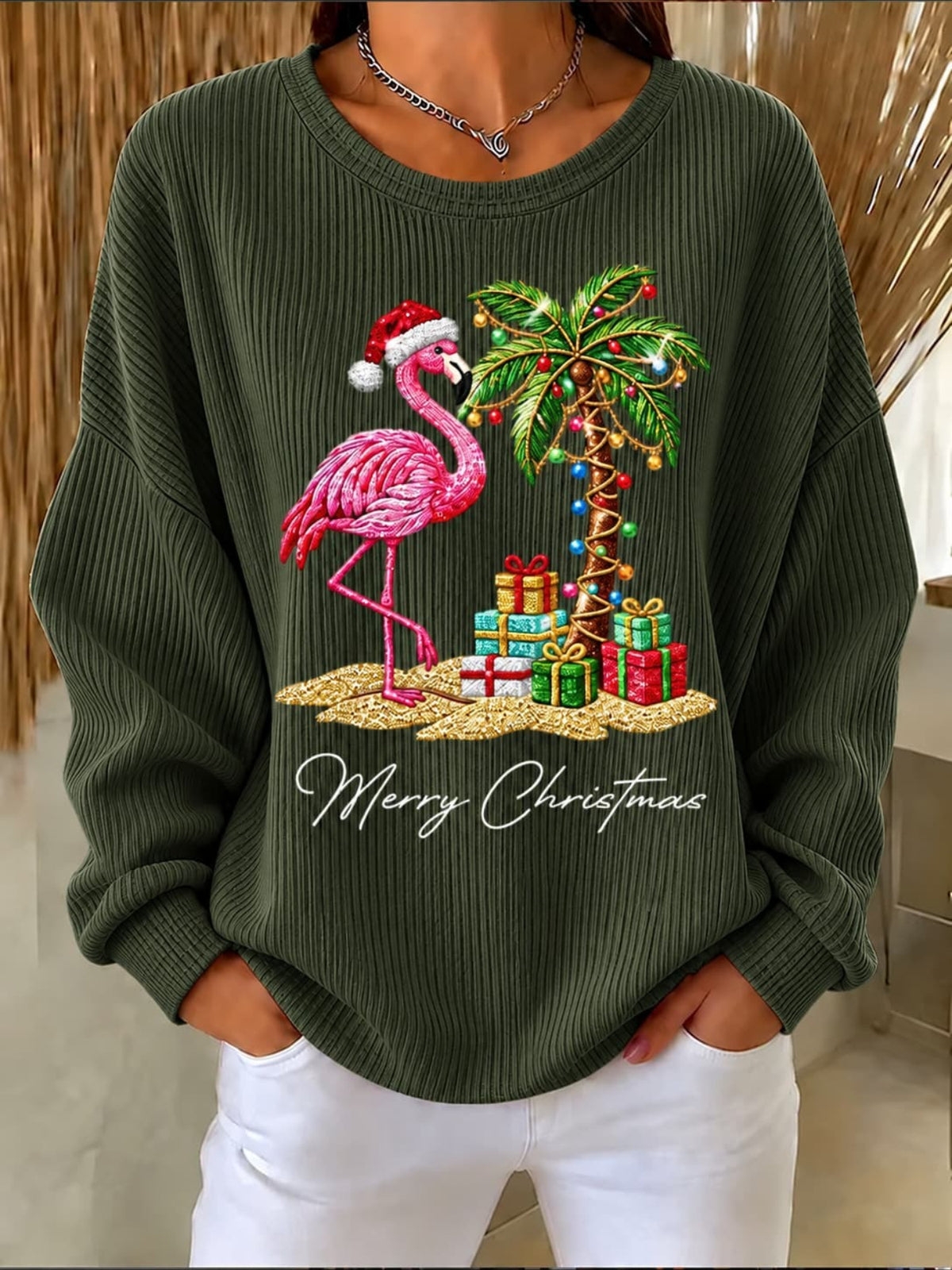 Christmas Animal Printing Loose Crew Neck Regular Fit Sweatshirt