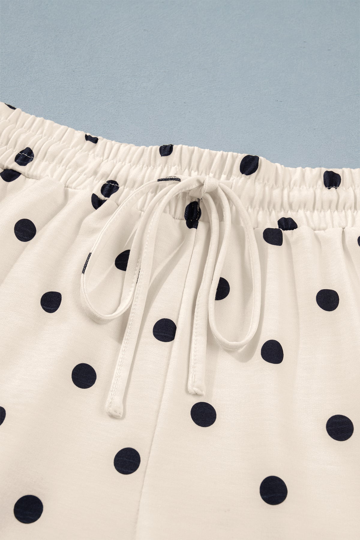 White Polka Dot Short Sleeve Loose Top Drawstring Shorts Set
