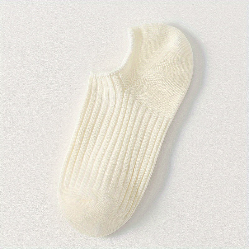 5 Pairs Solid Ribbed Socks, Casual & Comfy All-match Ankle Socks