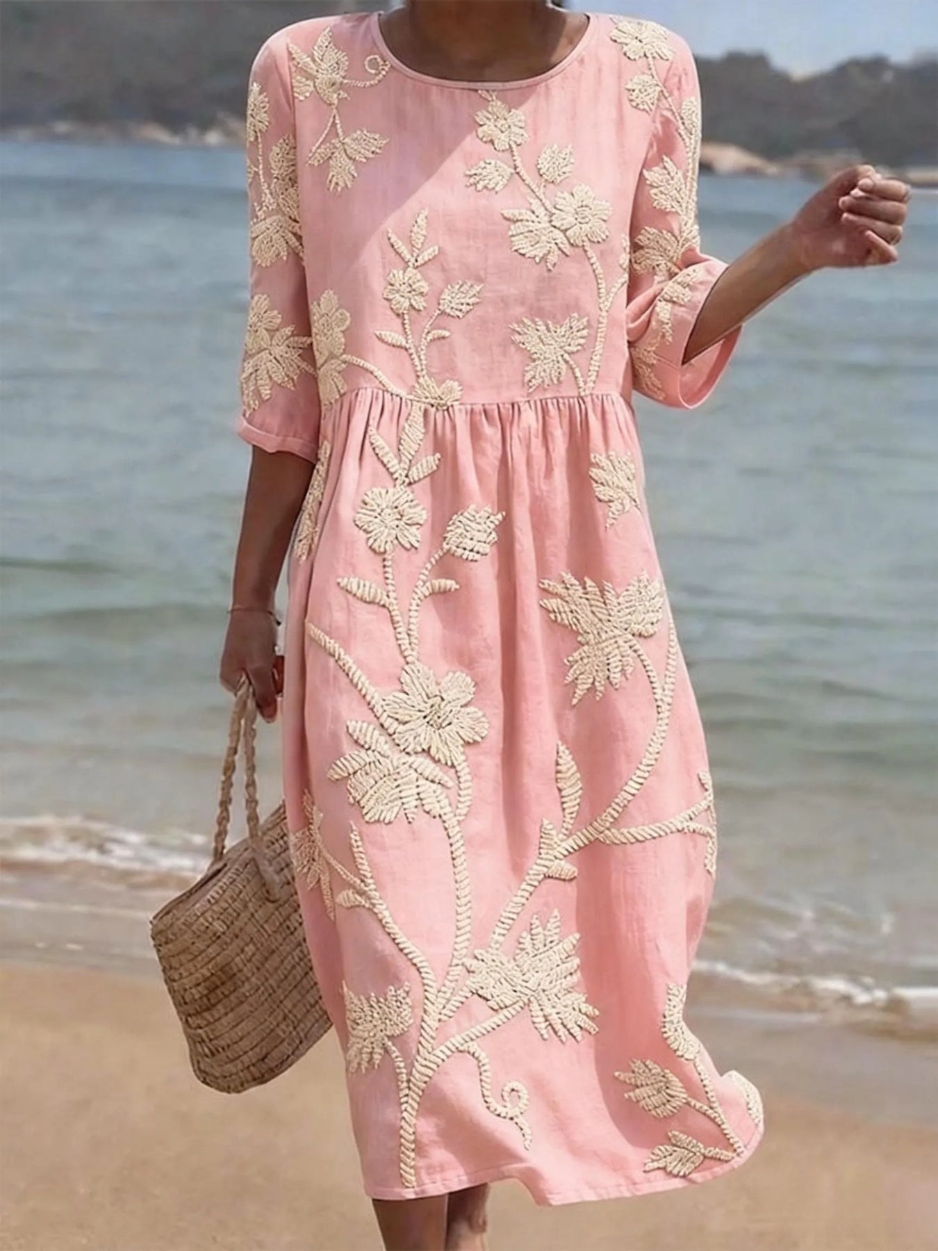 Casual Round Neck Mid Sleeve Printed Dress