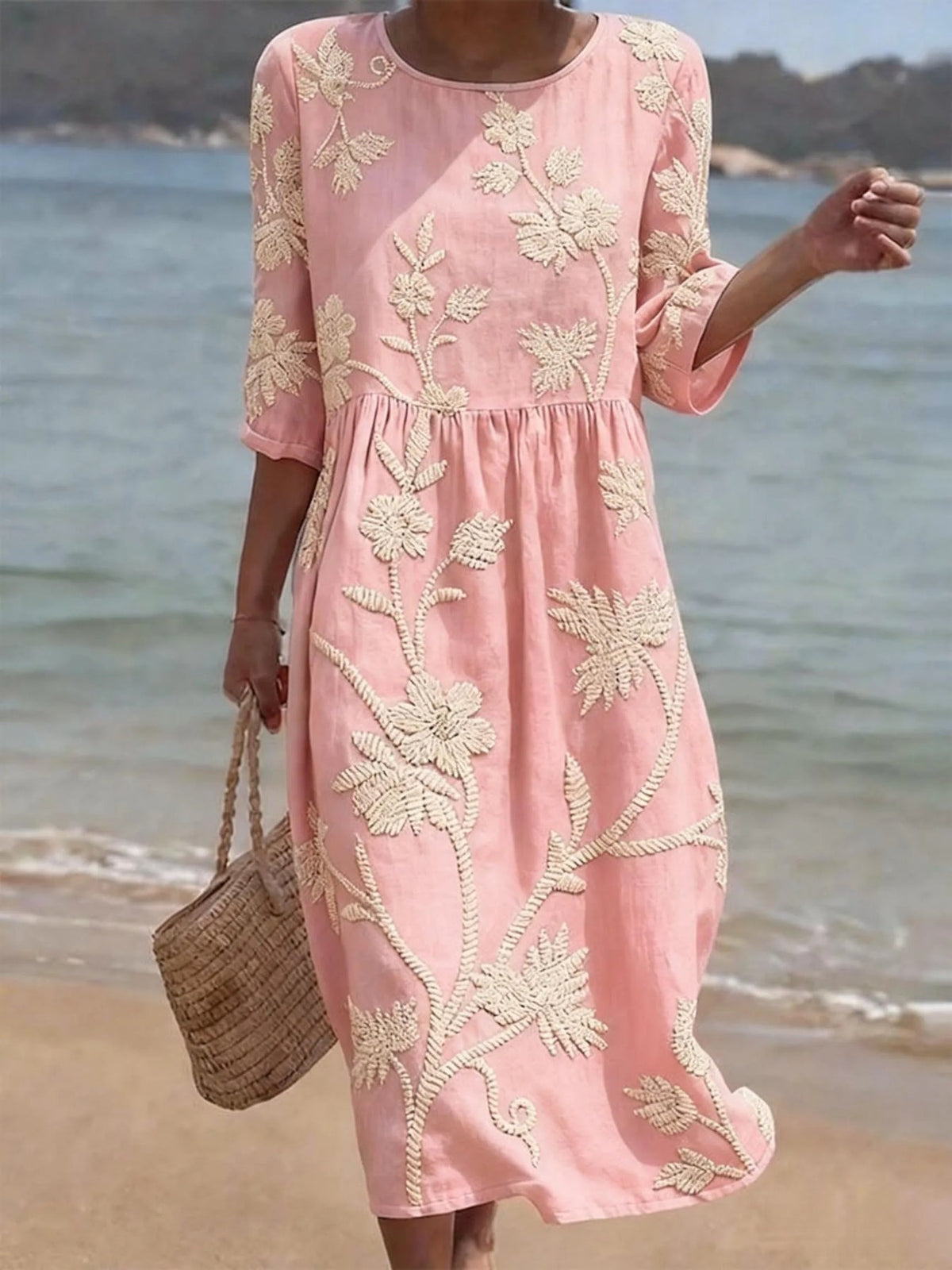 Casual Round Neck Mid Sleeve Printed Dress