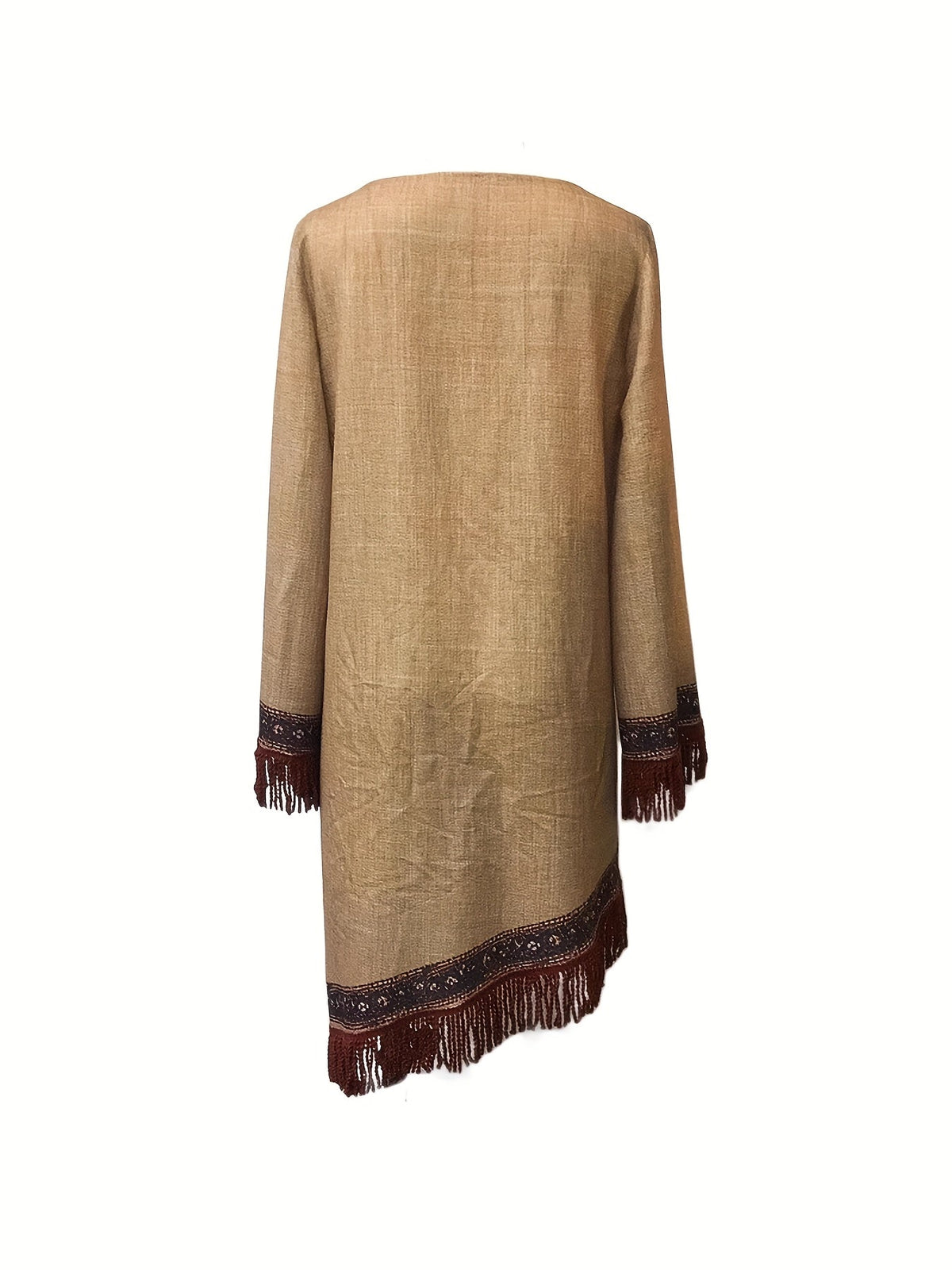 Elegant V-Neck Floral Pattern Fringe Detail and Long Sleeves Dress
