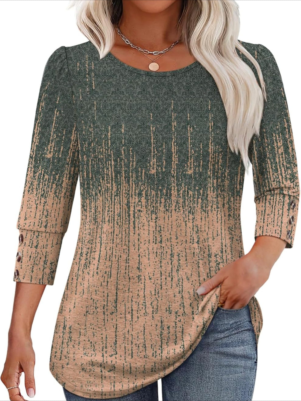 3/4 Sleeve with Buttons Dressy Casual Blouses