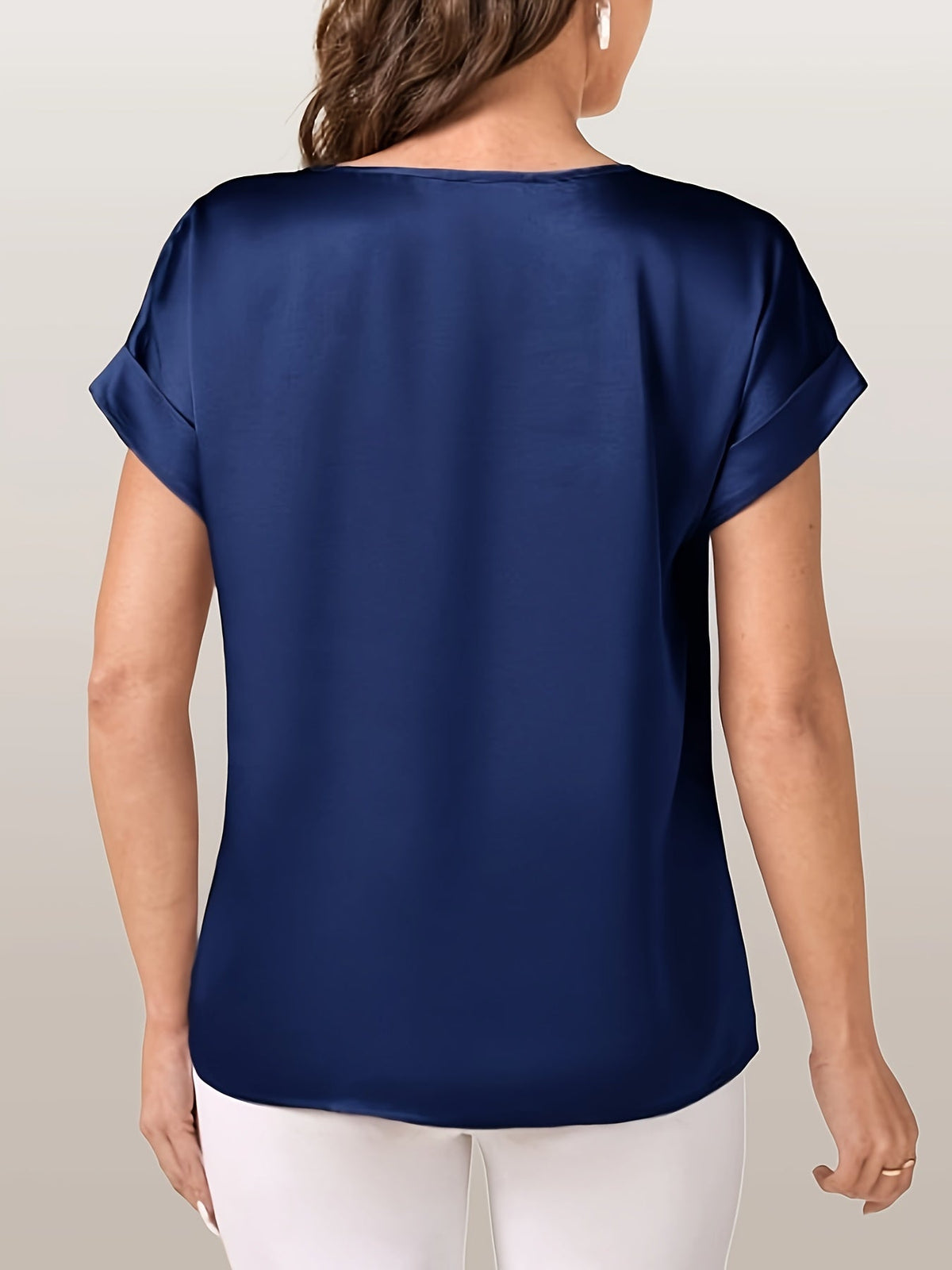 Elegant Loose Versatile Chic T-Shirt, Short Sleeve Crew Neck Top
