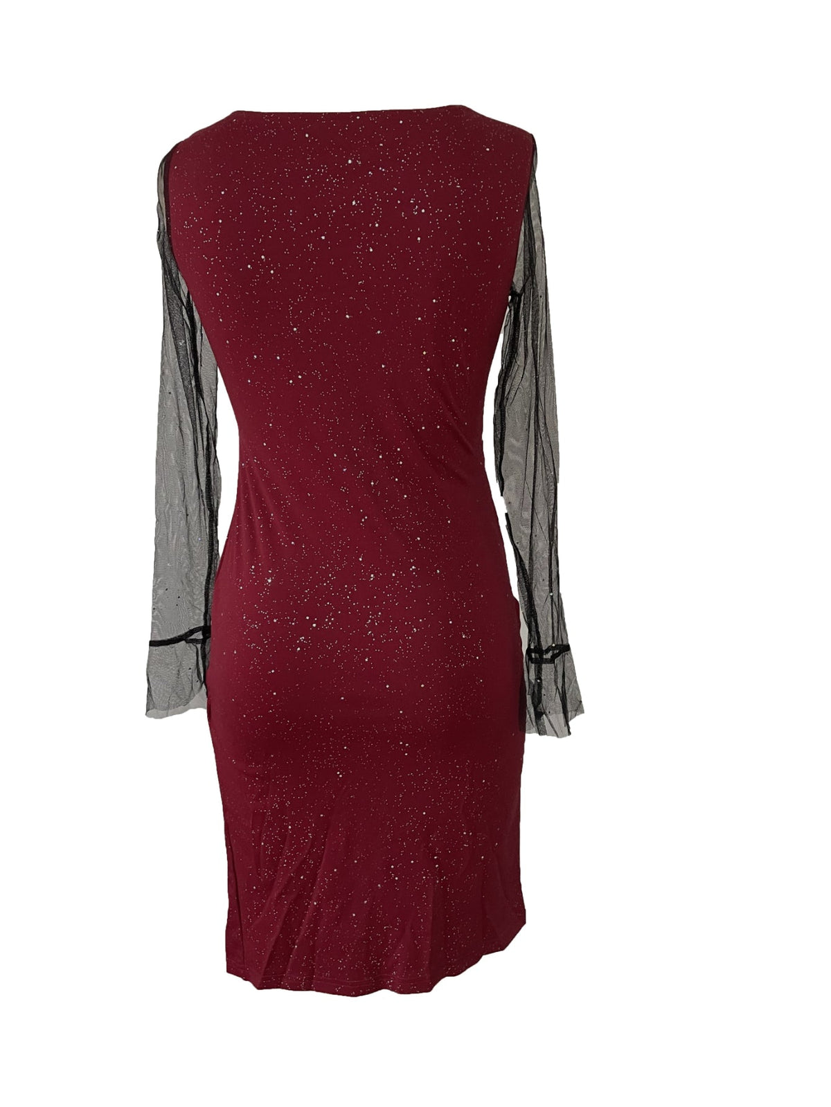Flattering V-Neck, Long Sleeves, Asymmetrical Hem Powder Puff Elegant Blouse Dress