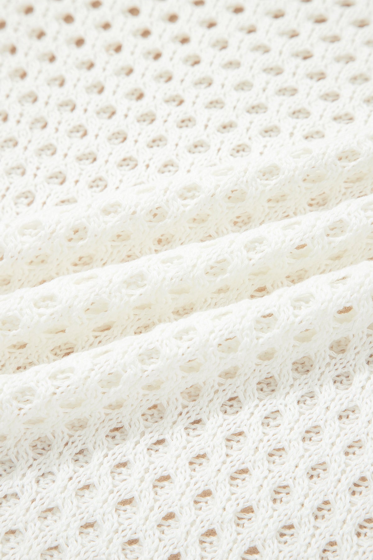 White Scalloped Trim Hollow Out Knit Long Sleeve Top