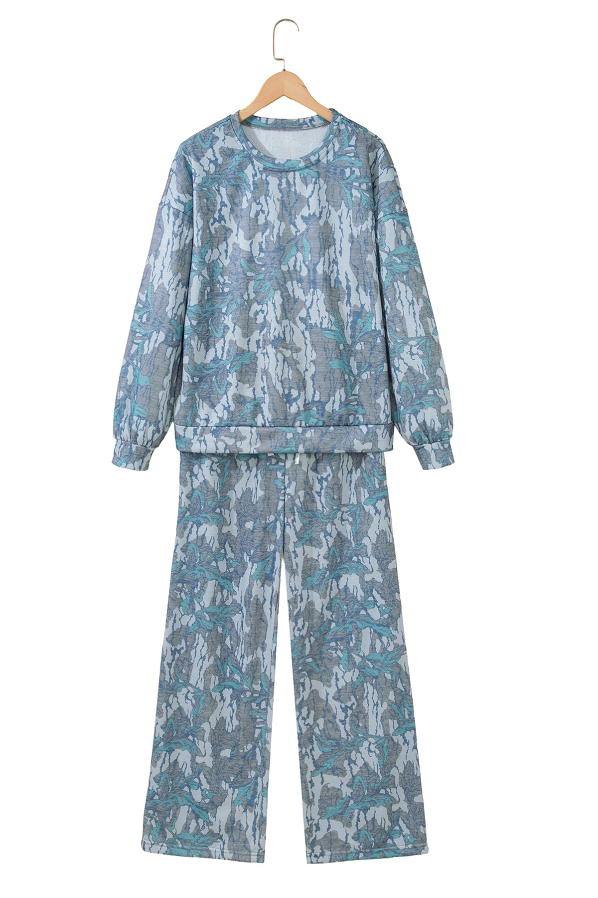 Multicolour Abstract Floral Print Loose Pullover Drawstring Pants 2pcs Set