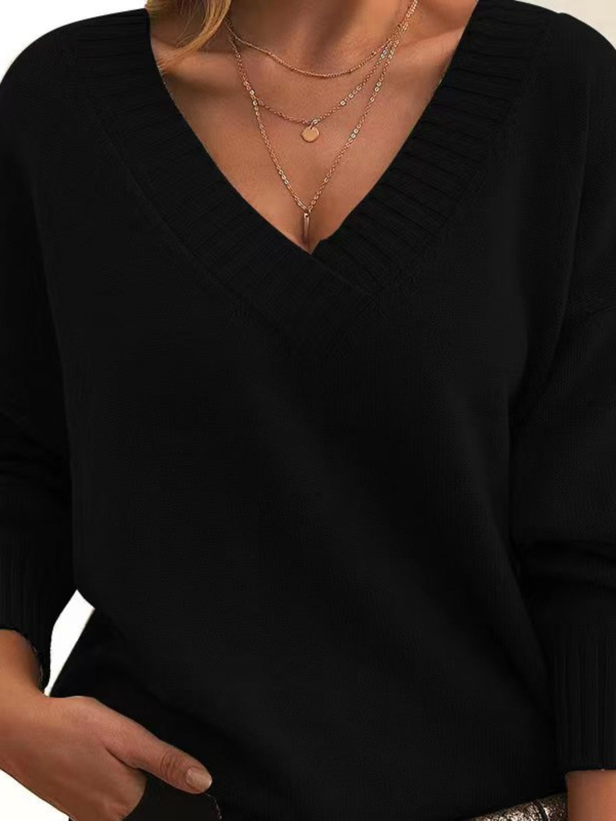 Solid Simple Knit Sweater, Casual V Neck Long Sleeve Sweater