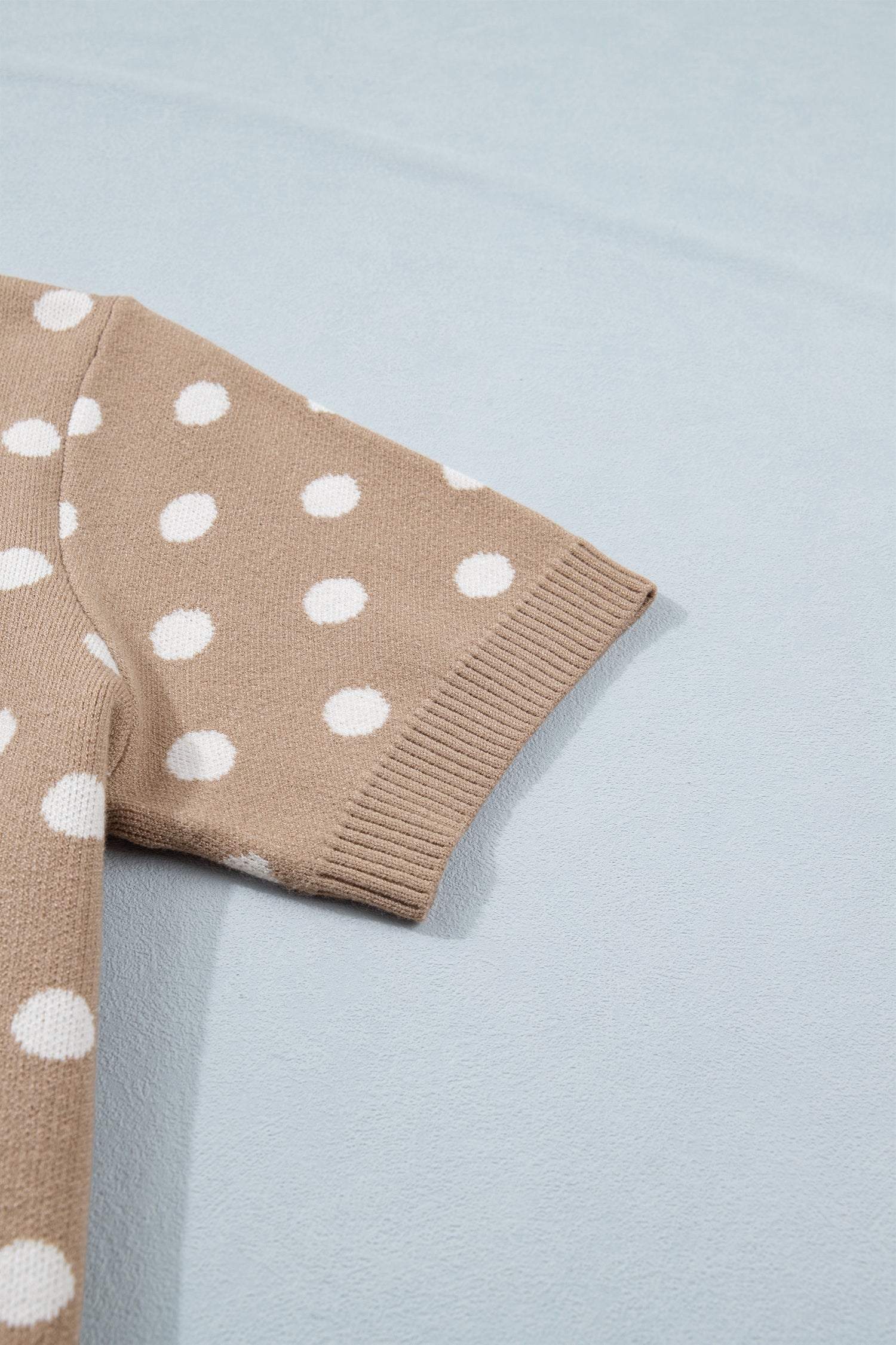 Dark Khaki Polka Dot Short Sleeve Button Down Sweater Cardigan