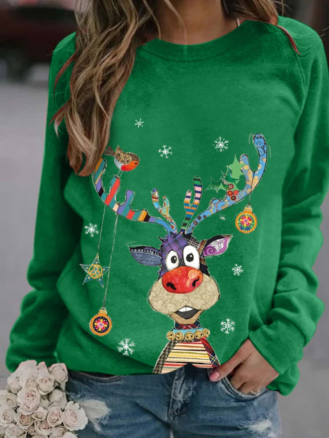 Women's Sweatshirt Casual Christmas Crew Neck Printed Long Sleeve Fashion Fall Loose Pullover