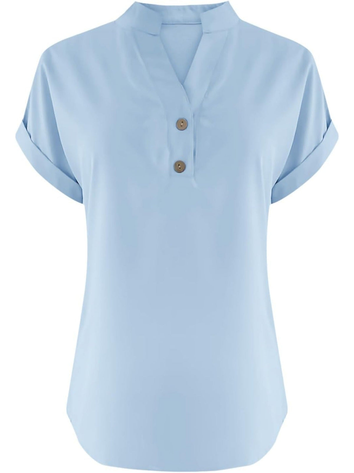 Solid Color V Neck Short Sleeve Button Down T Shirts