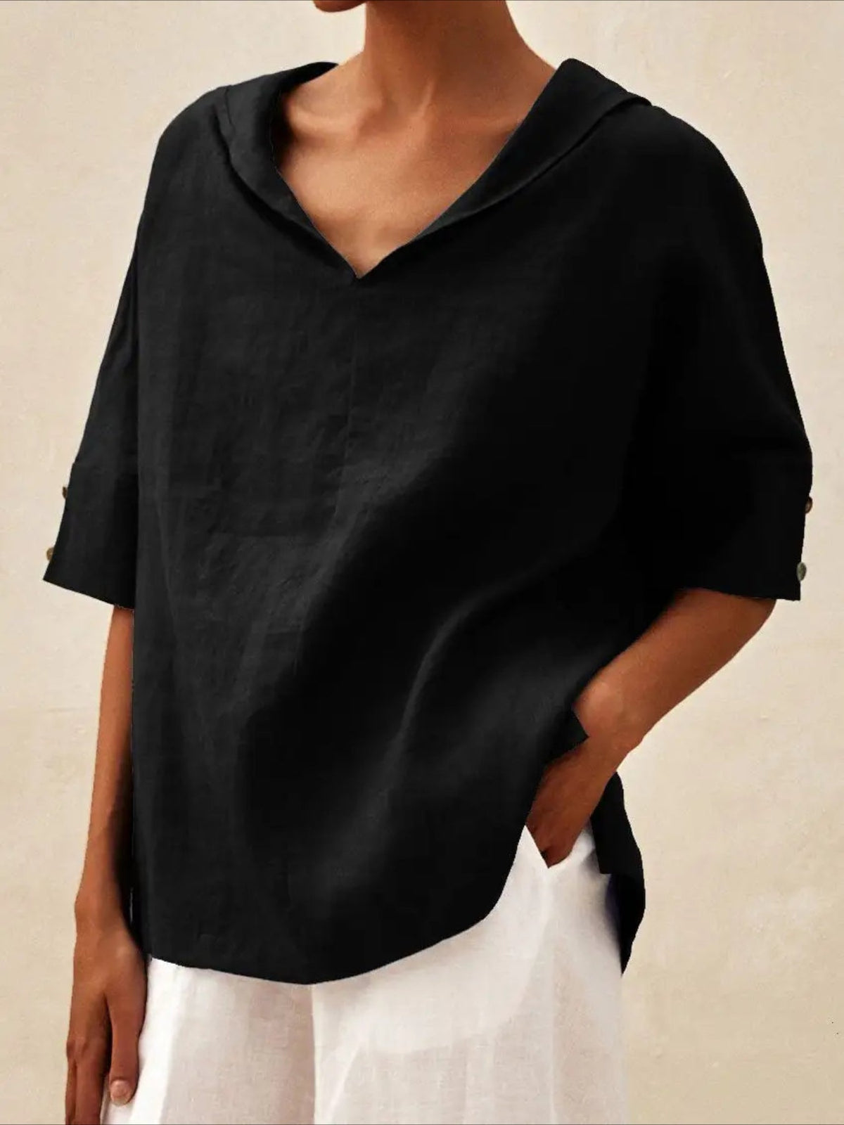 Casual Summer V-Neck Short Sleeve Solid Shirt