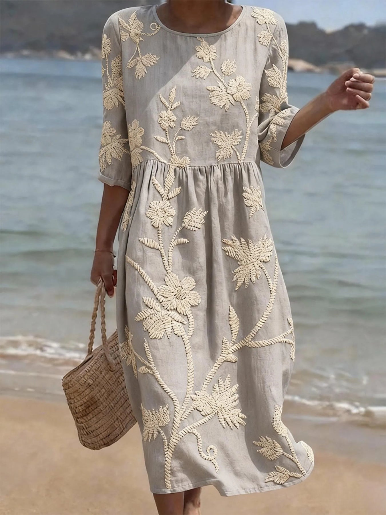 Casual Round Neck Mid Sleeve Printed Dress