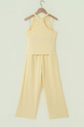 Yellow Cream Slim Ribbed Tank Top and Sweatpants Set