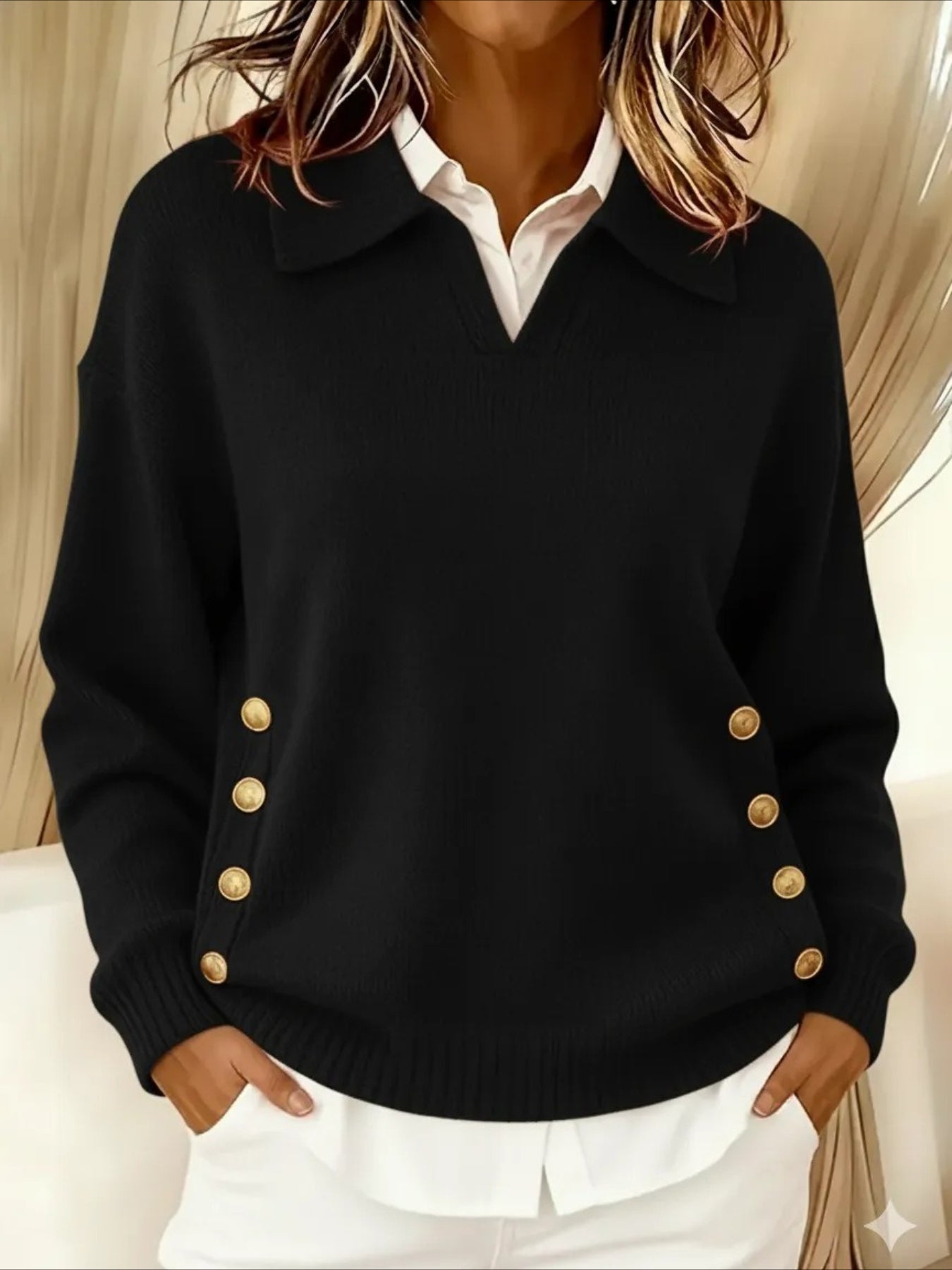 Loose Casual Lapel Button Pullover Long Sleeve Sweater