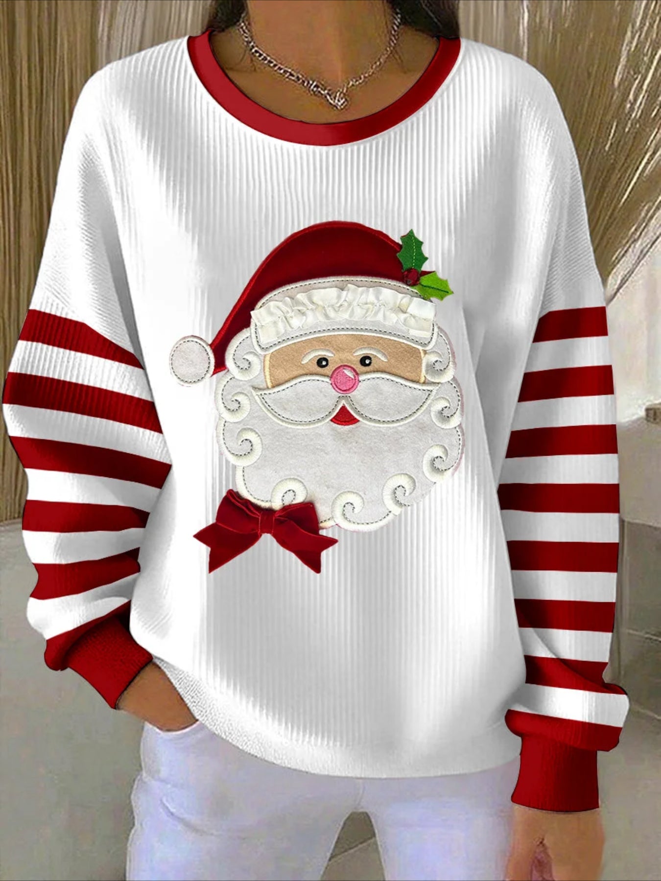 Christmas Printing Crew Neck Floral Long Sleeve Comfy Casual Sweater Hoodie