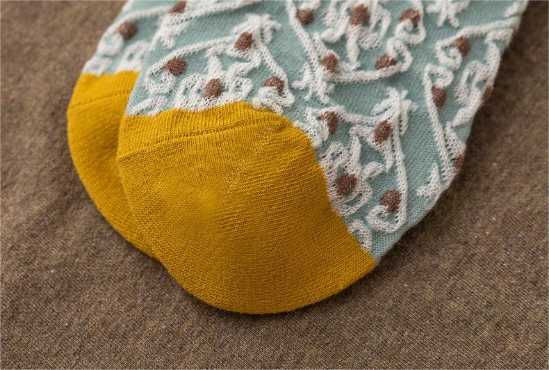 5 Pairs Vintage Court Style Short Socks, Cute Japanese Style Flower Geometric 3D Textured Low Cut Ankle Socks