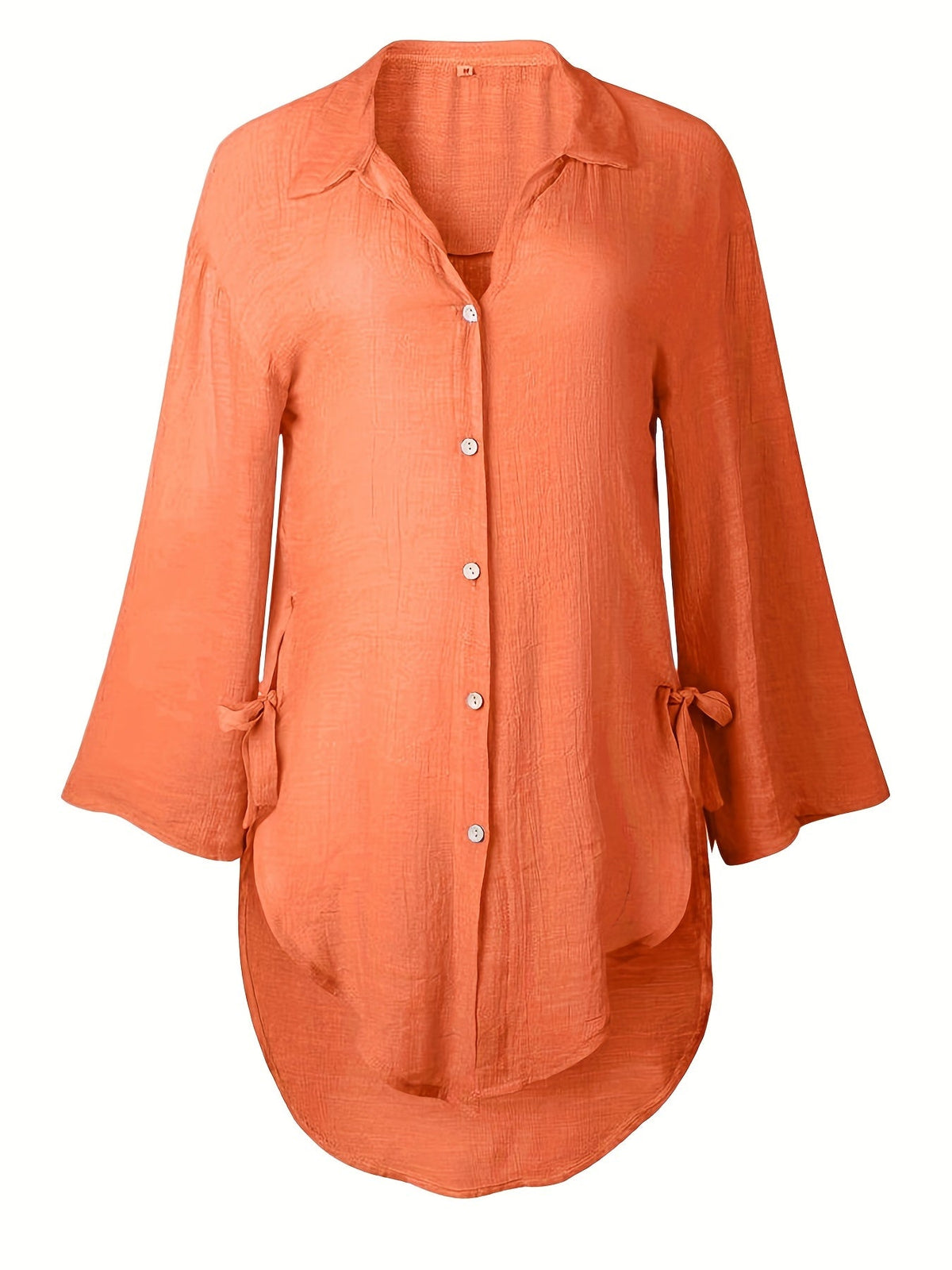 Solid Color V Neck Blouse, Casual Half Sleeve Blouse