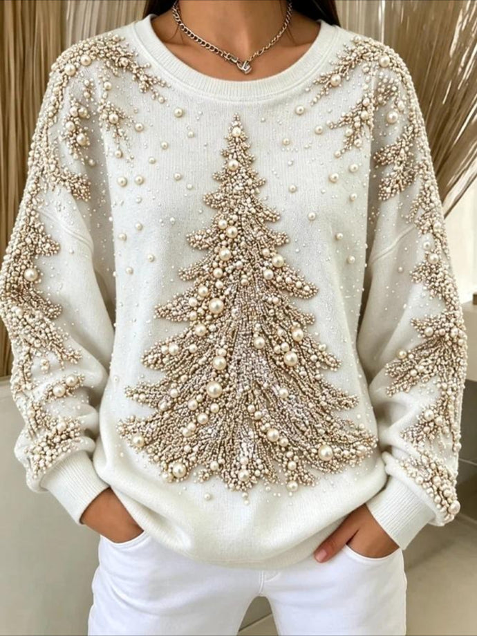 Christmas Tree Printed Crew Neck Long Sleeve Sweater Hoodie ...