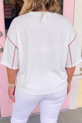 White Plus Size Twisted Rib Vintage USA Letter Printed T Shirt