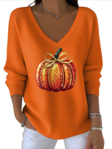 Halloween Floral Long Sleeve Comfy Casual Sweater Tee