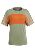 Laurel Green Color Block Striped Detail Loose T Shirt