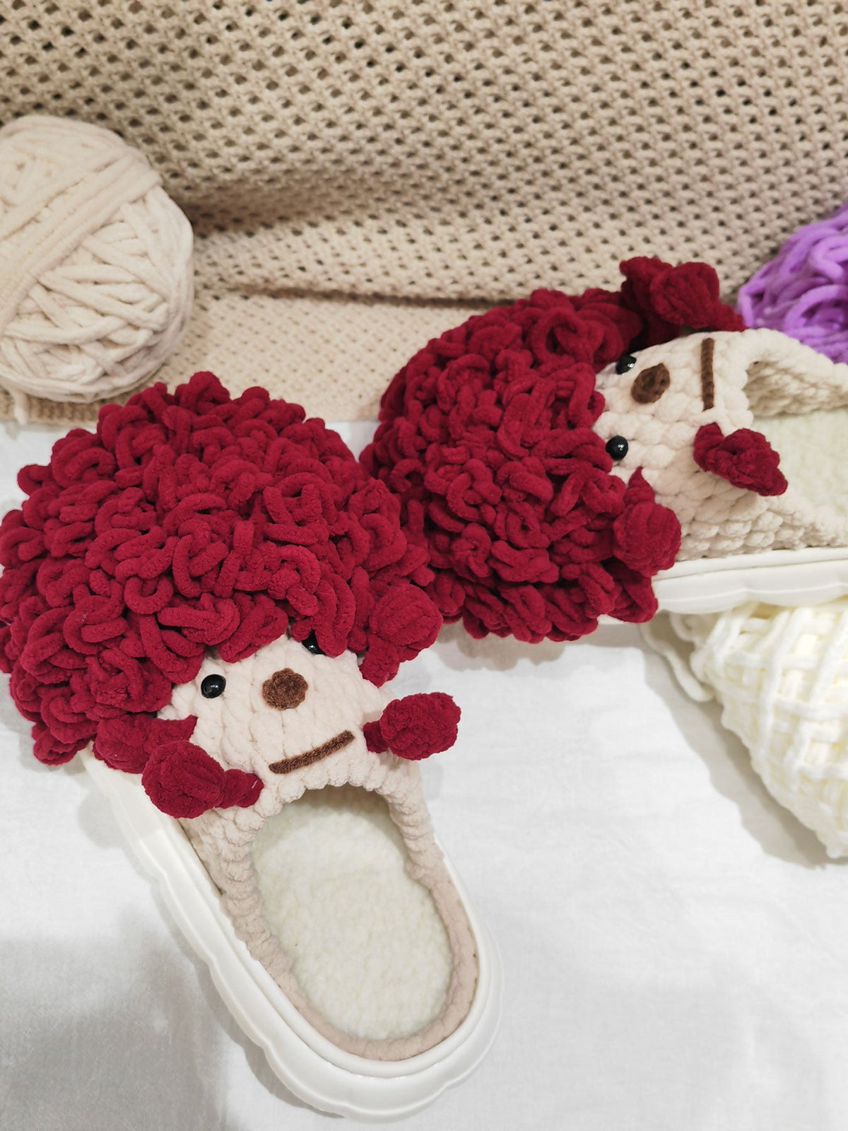 100% Handcrafted Crochet Ugly-cute Warm Slippers for Fall & Winter