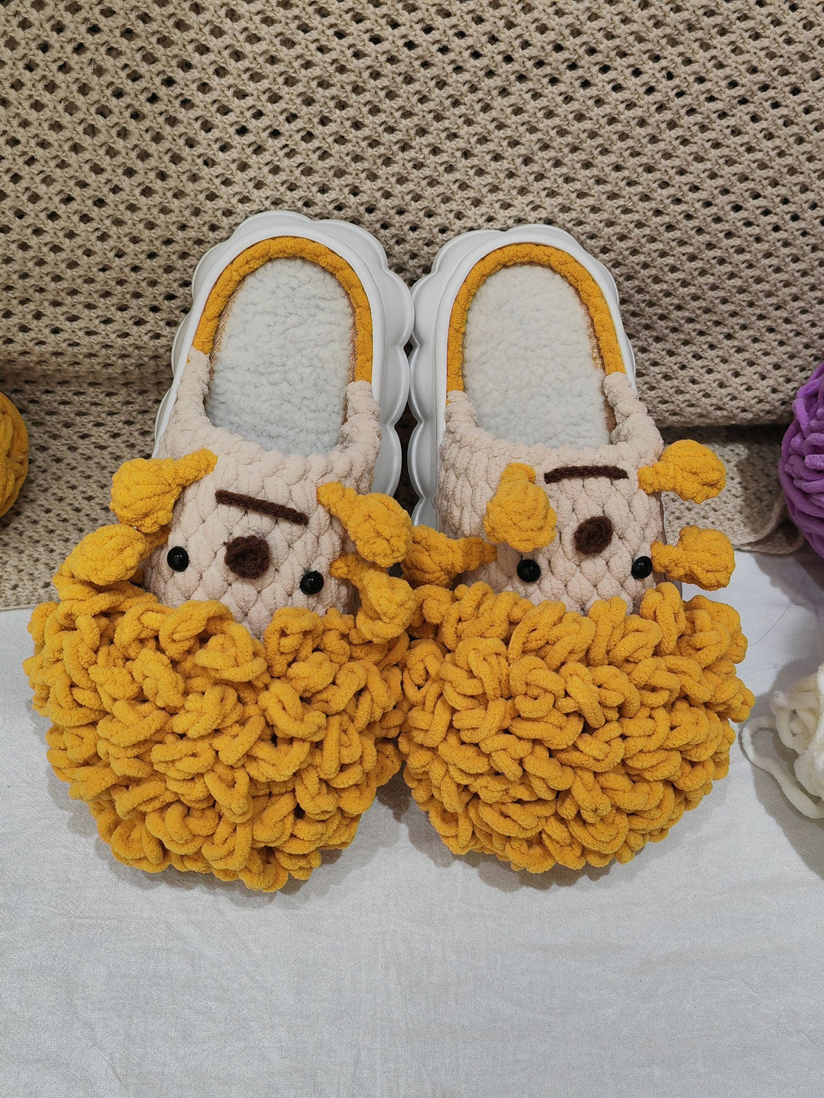 100% Handcrafted Crochet Ugly-cute Warm Slippers for Fall & Winter