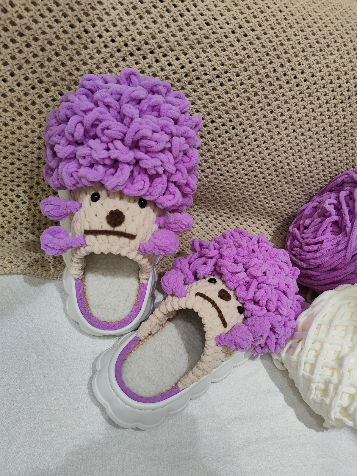 100% Handcrafted Crochet Ugly-cute Warm Slippers for Fall & Winter