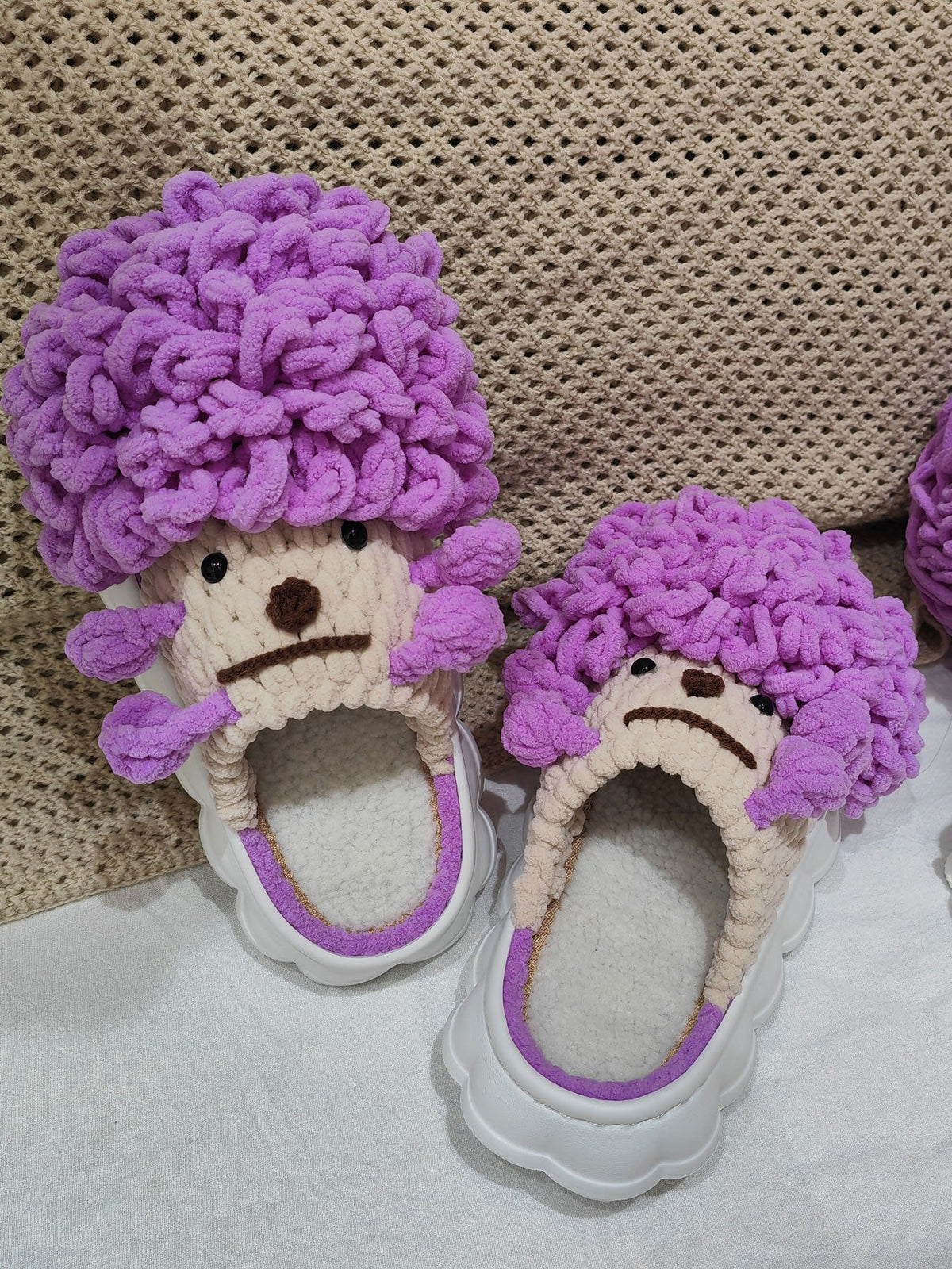 100% Handcrafted Crochet Ugly-cute Warm Slippers for Fall & Winter