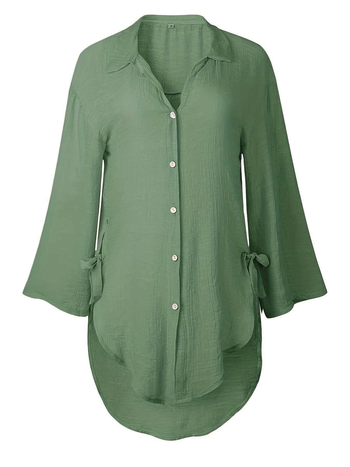 Solid Color V Neck Blouse, Casual Half Sleeve Blouse