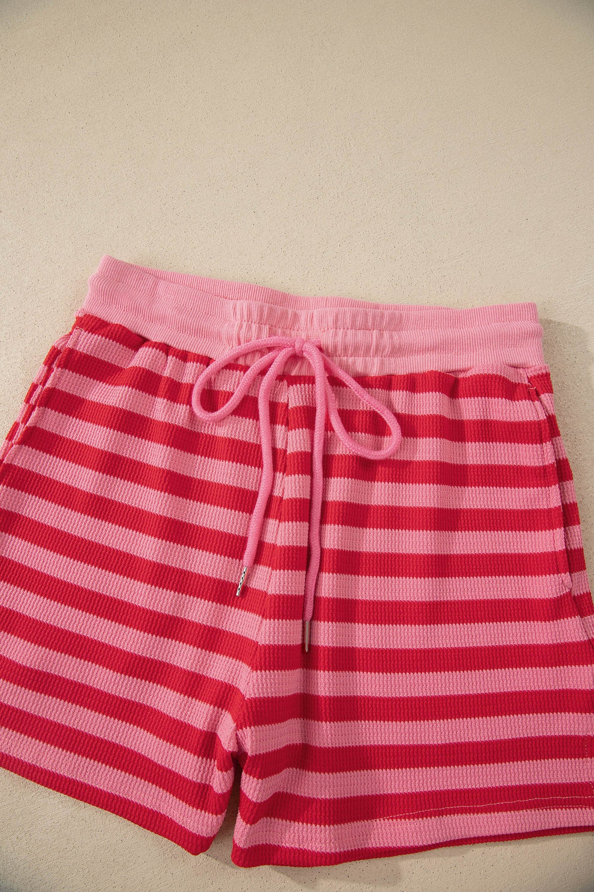 Red Stripe Puff Short Sleeve T Shirt Matching Shorts Set