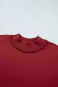 Red Dahlia Oversize Drop Shoulder Reversible Mock Neck Sweatshirt