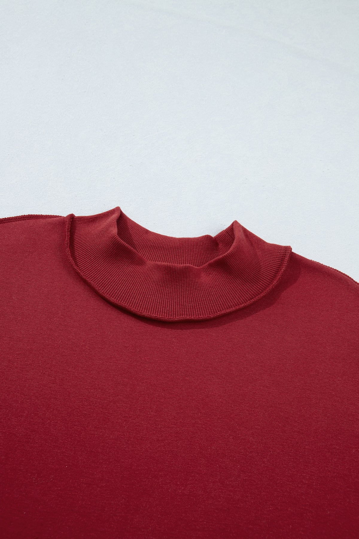 Red Dahlia Oversize Drop Shoulder Reversible Mock Neck Sweatshirt