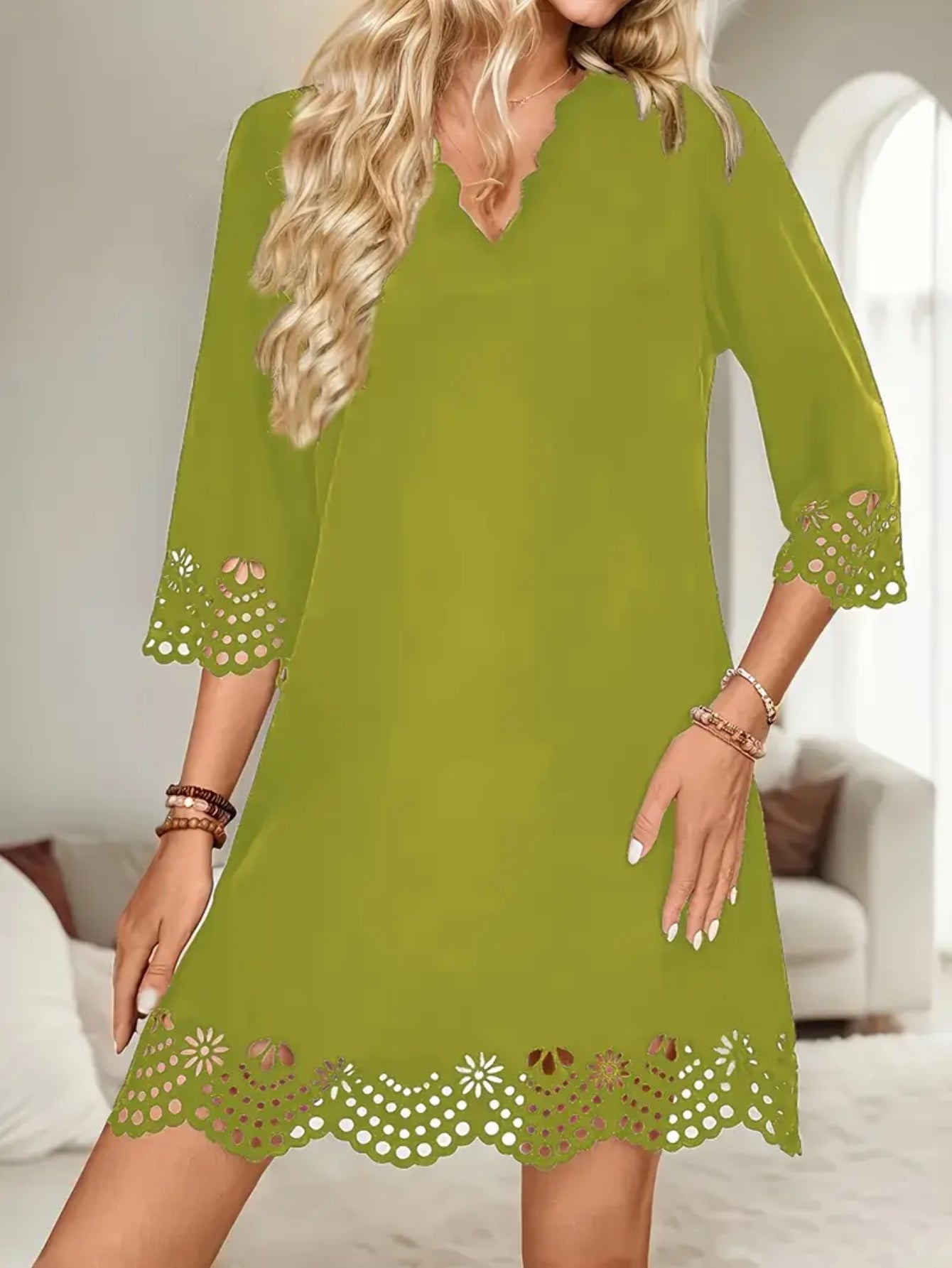 Elegant Slimming A-Line V-Neck Long Sleeve Dress