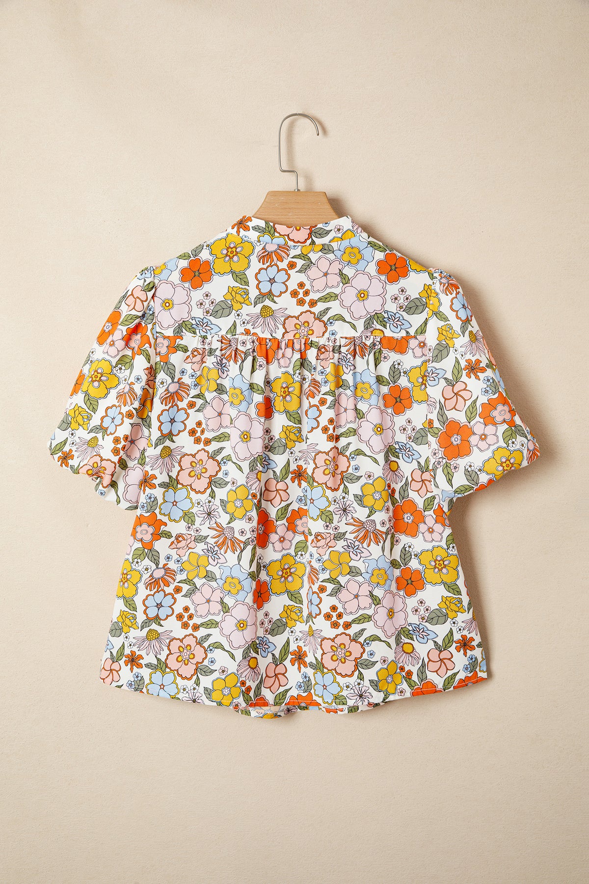 Multicolour Crochet V Neckline Puff Sleeve Boho Flower Blouse