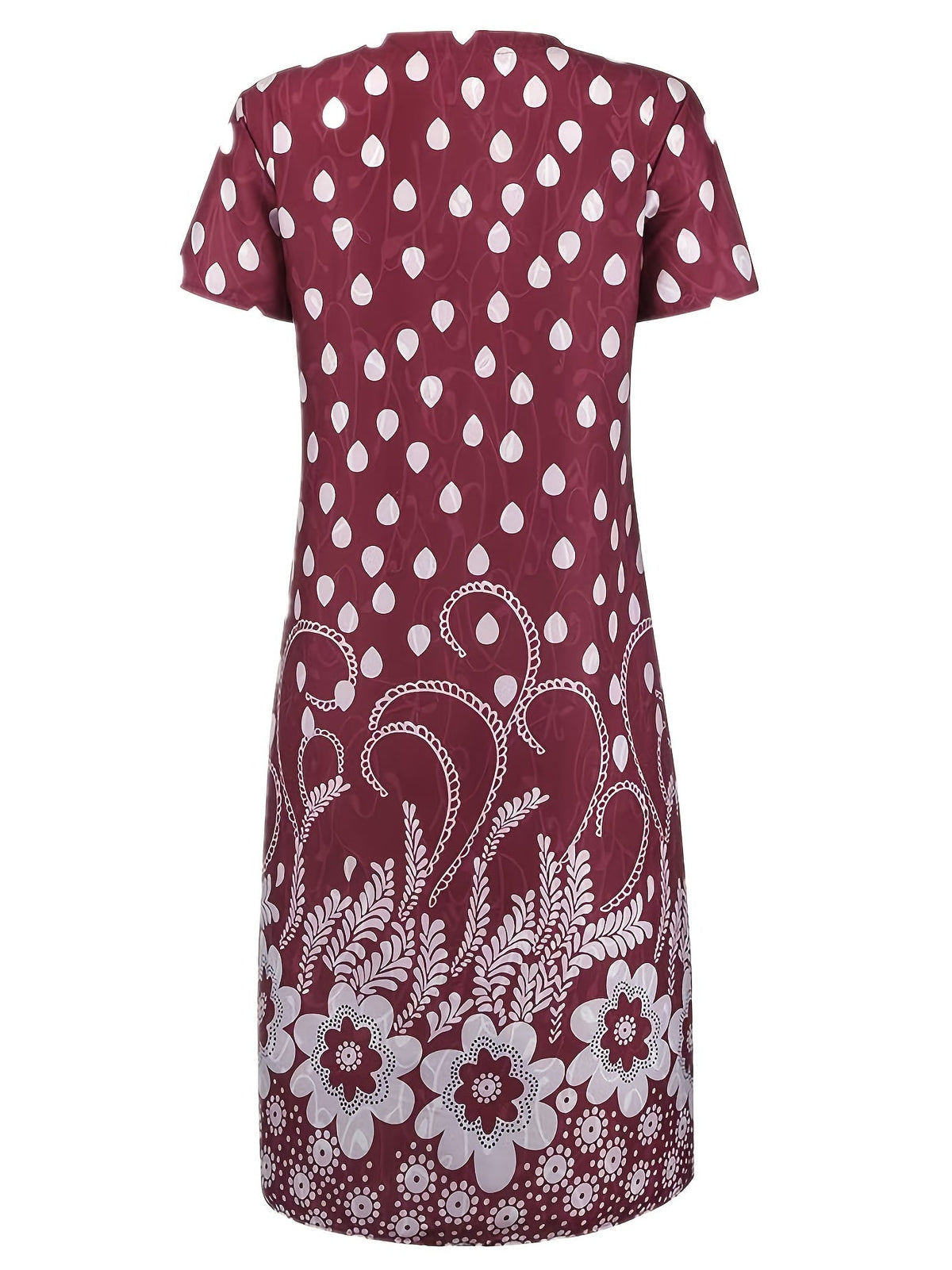Retro Print Loose Long Dress, Short Sleeve V-neck Waist Summer Dresses