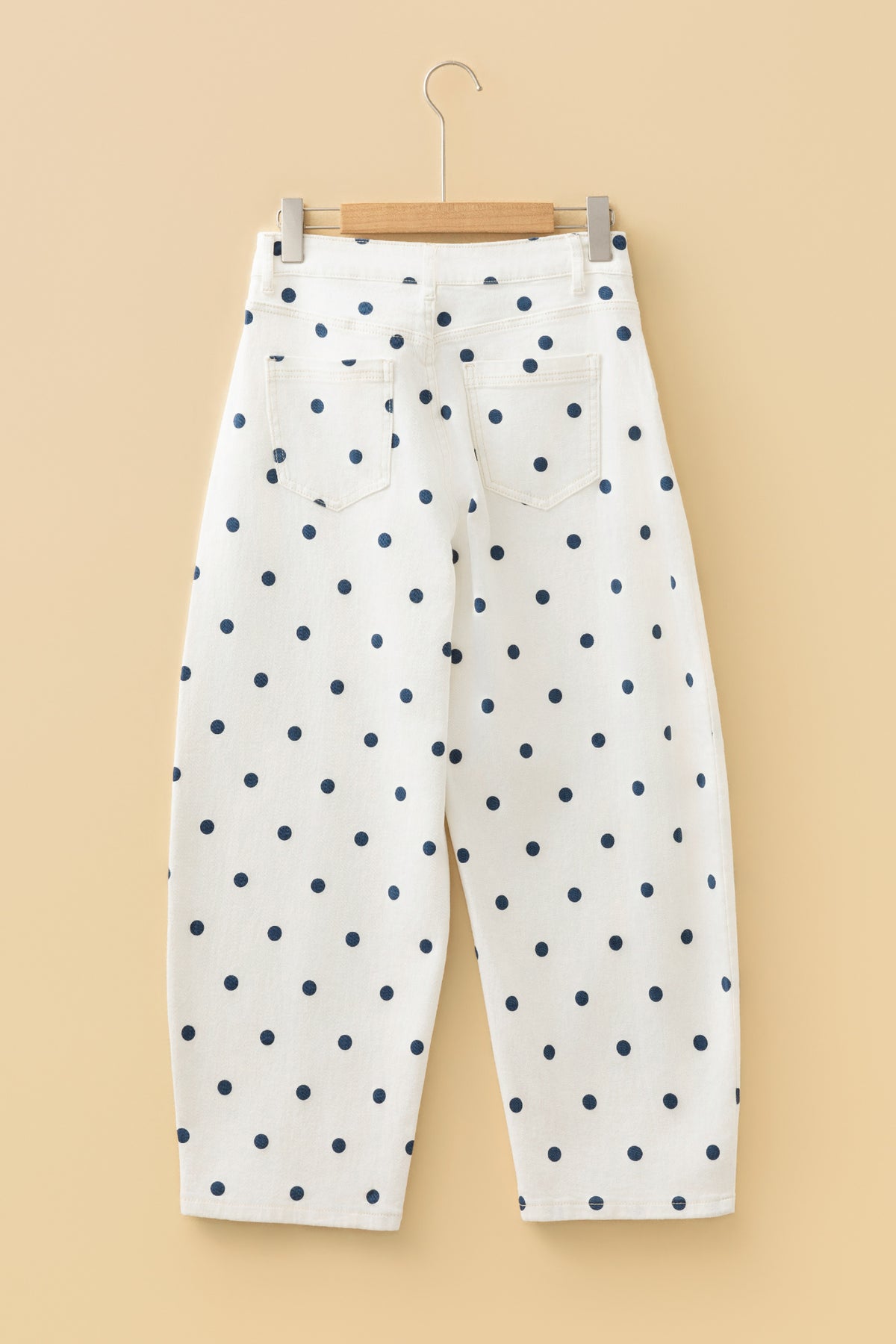 Blue Tailored Seam Polka Dot Print Barrel Casual Jeans