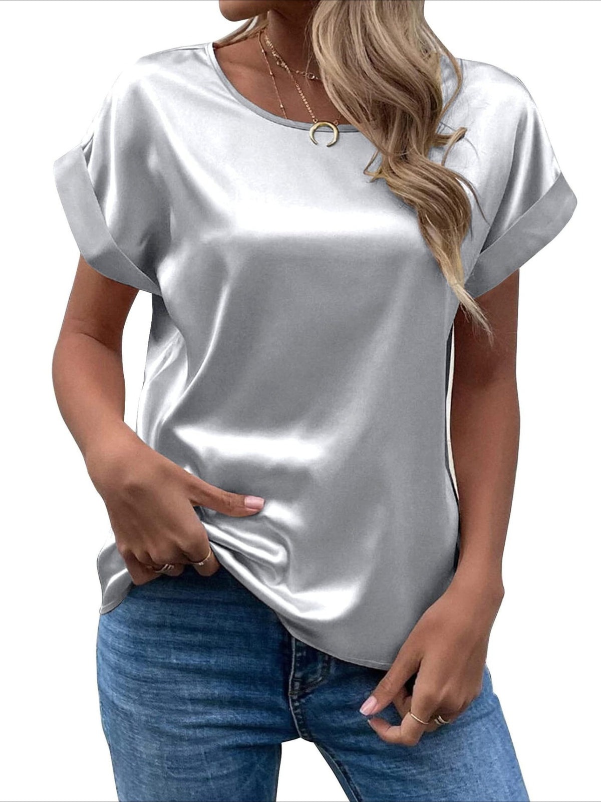 Elegant Loose Versatile Chic T-Shirt, Short Sleeve Crew Neck Top