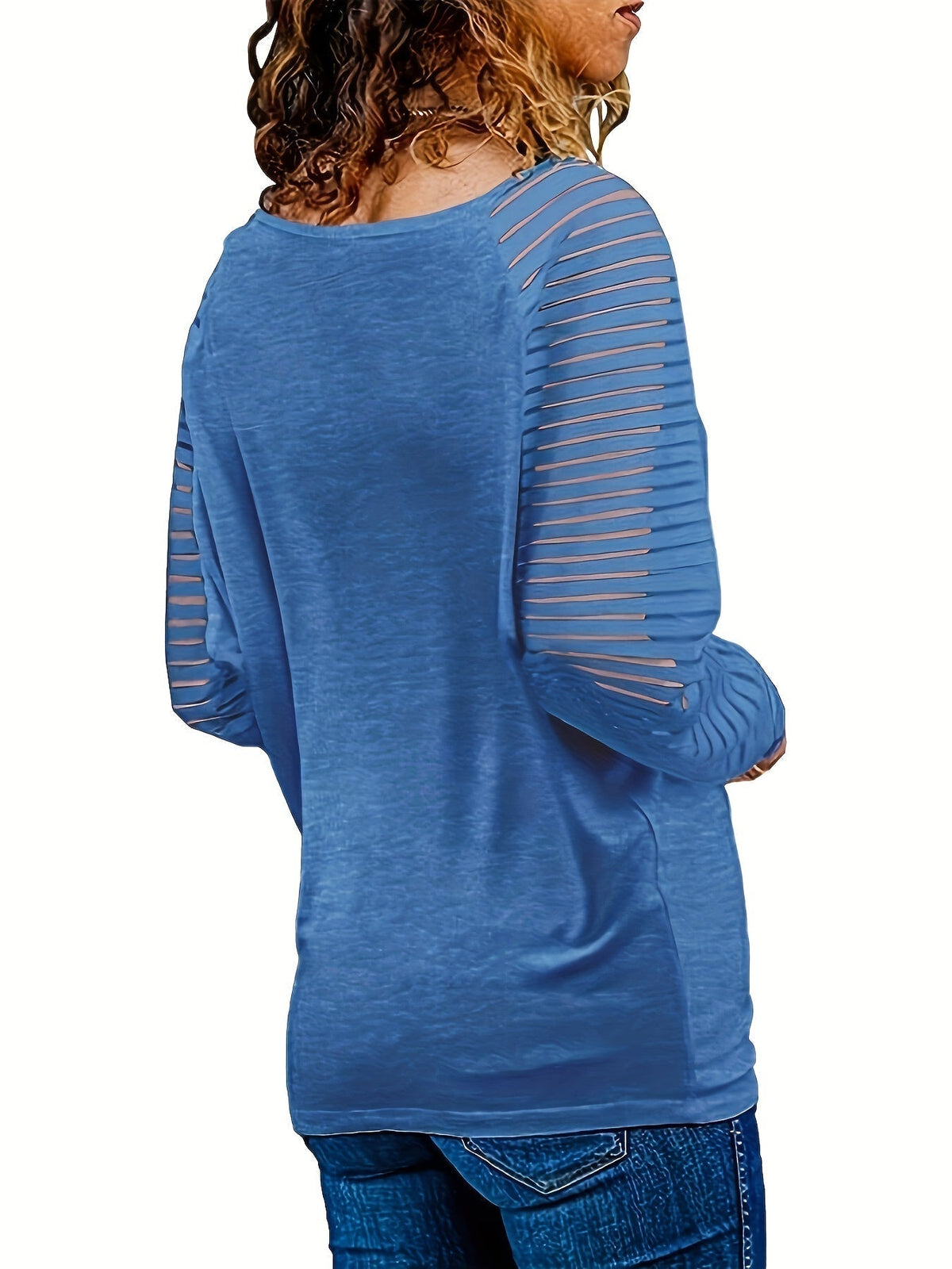 Striped Print Long Sleeve T-Shirt, Casual V Neck T-Shirt