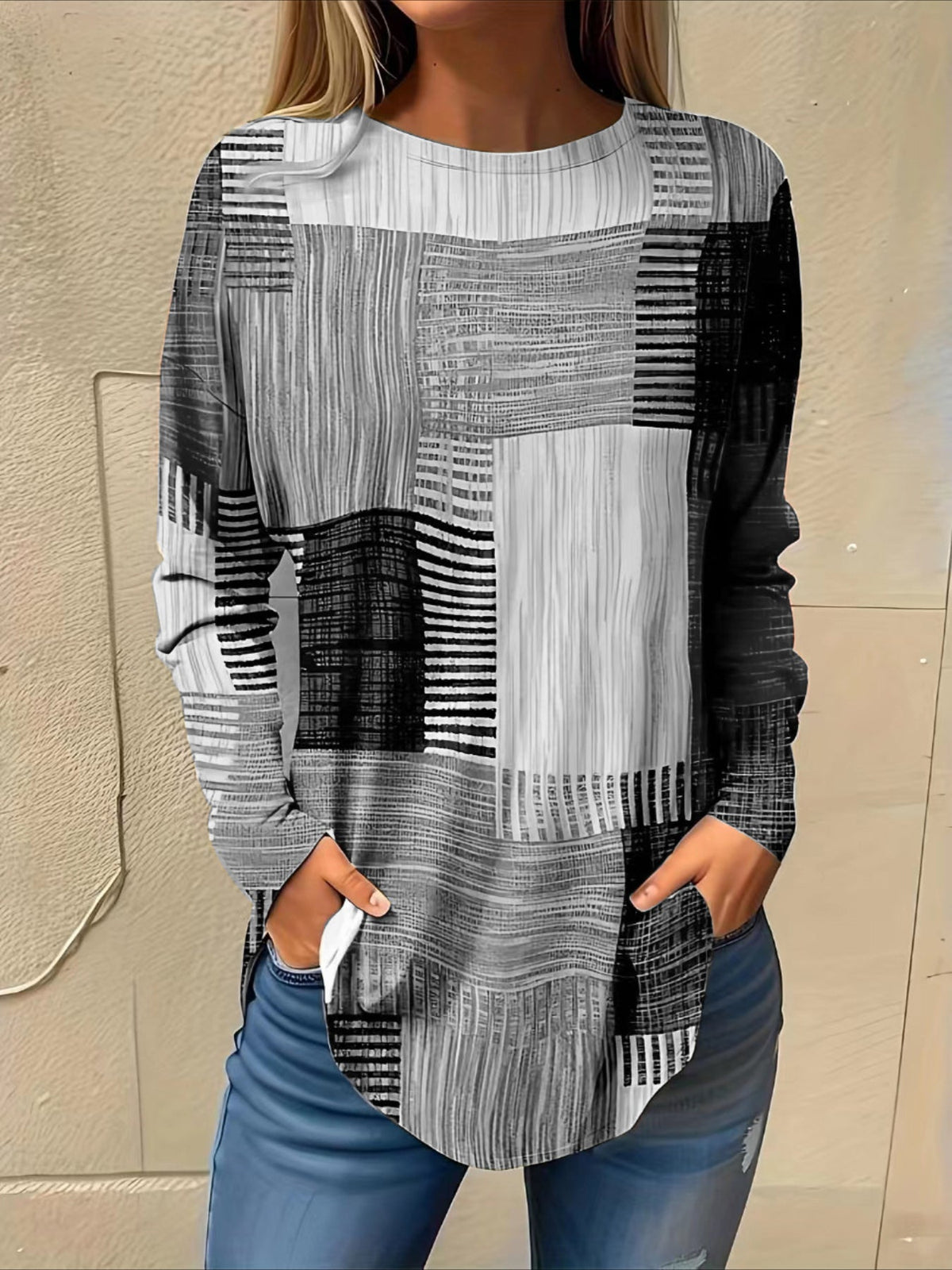Floral Print Crew Neck T-Shirt, Casual Long Sleeve Top
