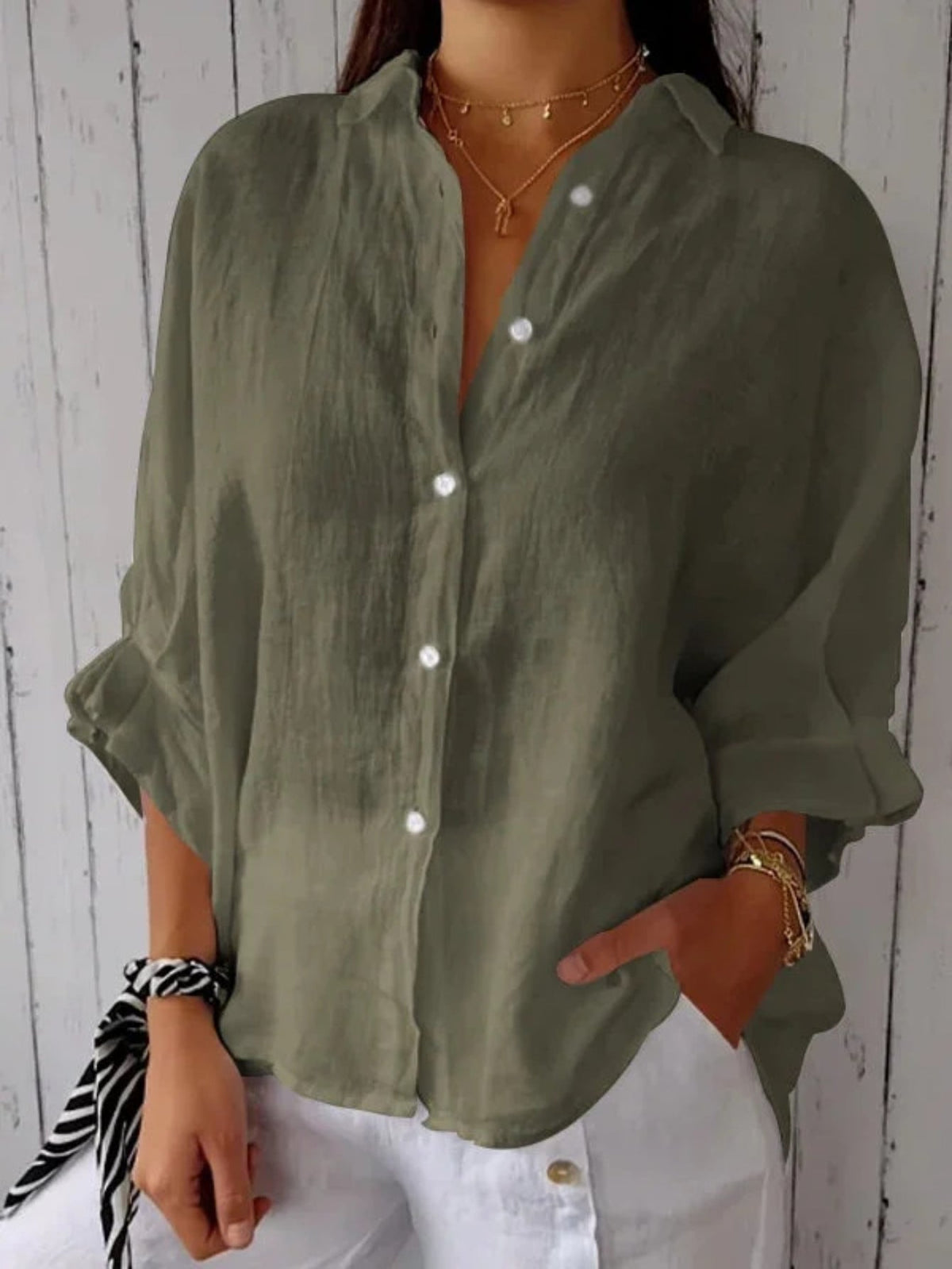 Cotton and Hemp Back Lace Design Shirt