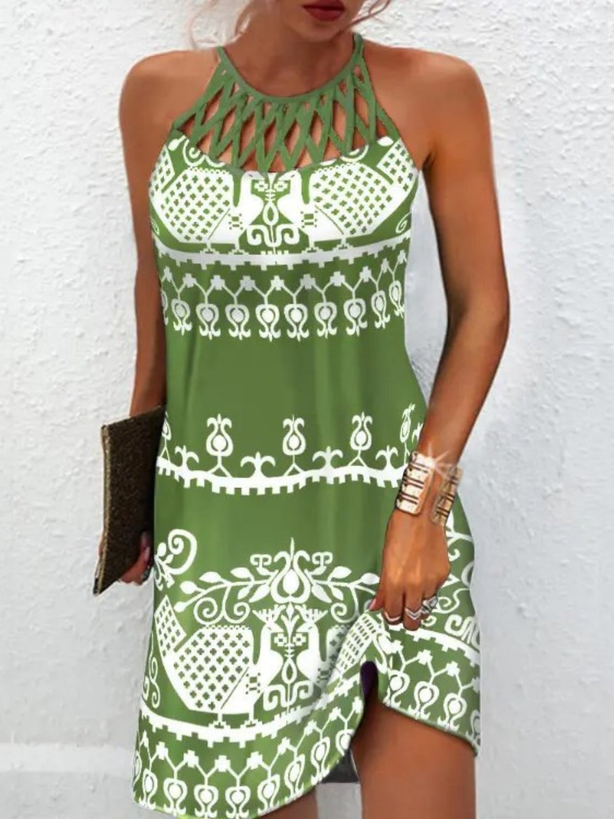 Butterfly Pint Cut Out Dress, Casual Sleeveless Bodycon Dress