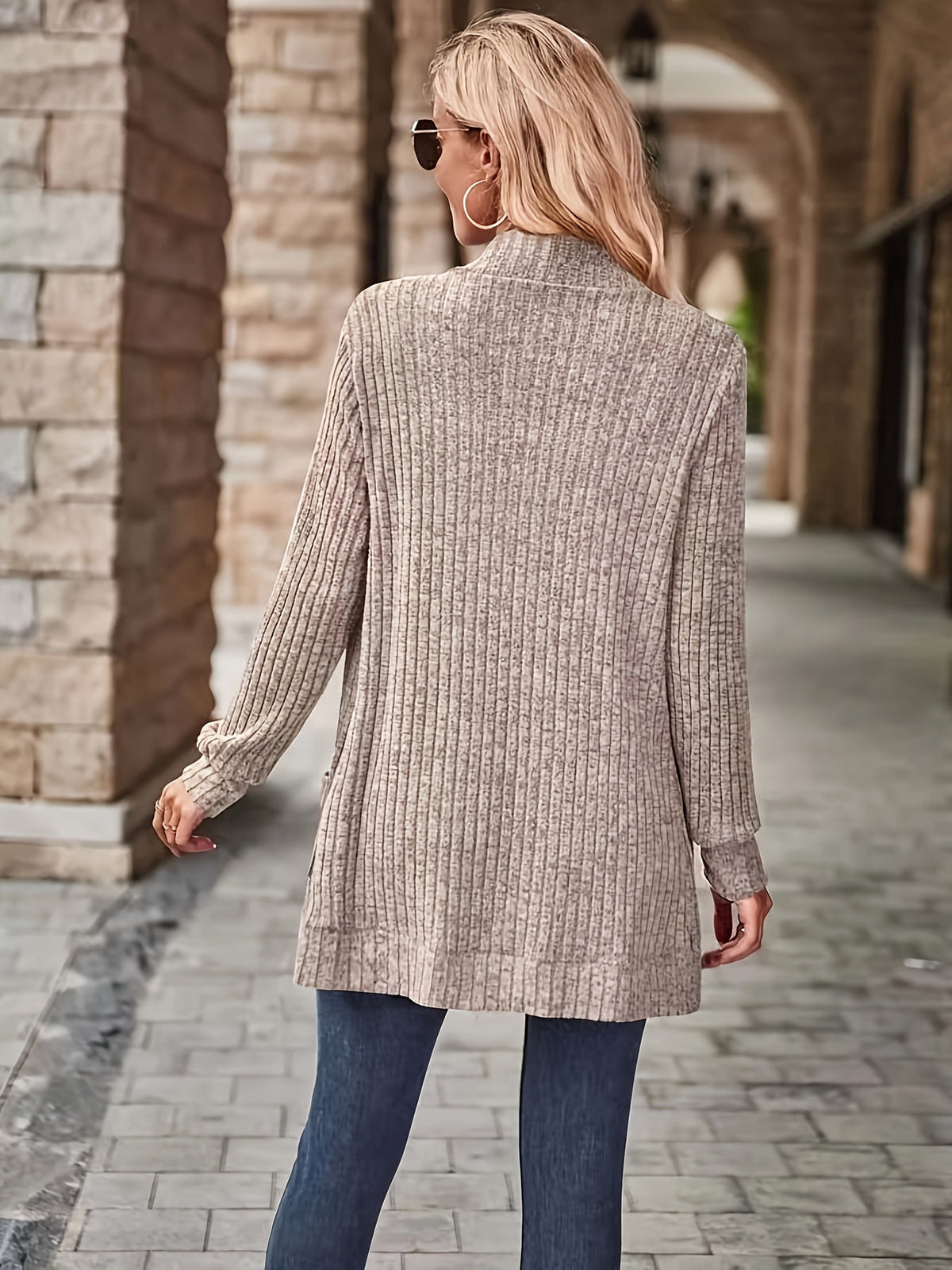 Solid Open Front Cardigan, Casual Long Sleeve Drop Shoulder Outwear