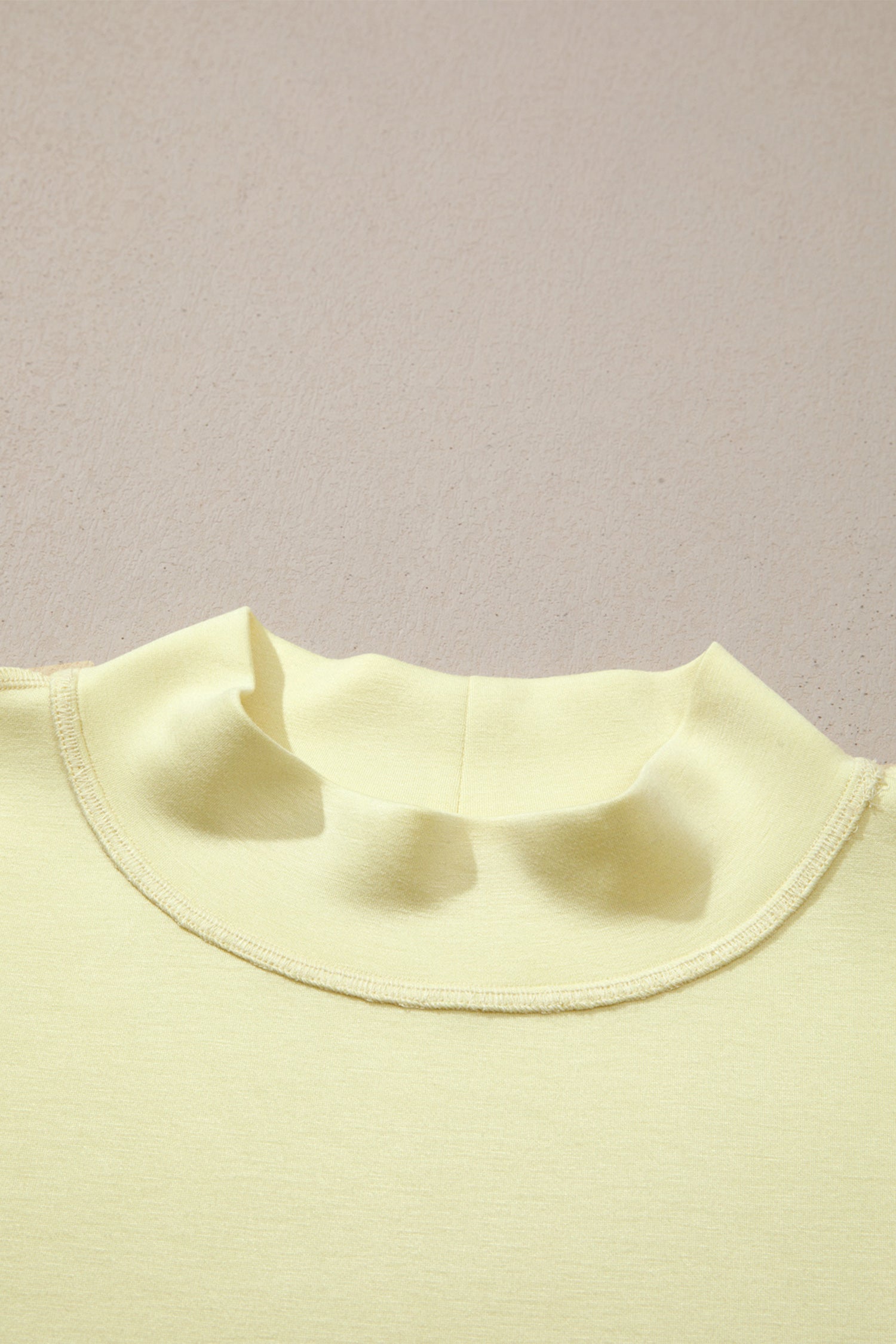 Yellow Cream Solid Color Exposed Seam Mock Neck Oversize Tee Casual Shorts 2pcs Outfit
