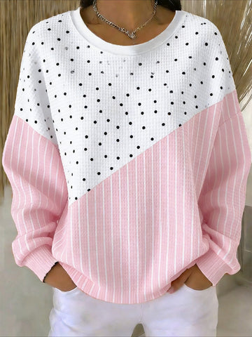 Pink Printing Crew Neck Floral Long Sleeve Sweater Hoodie