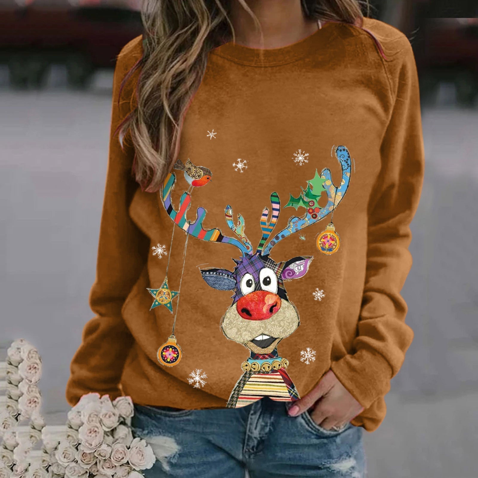 Women's Sweatshirt Casual Christmas Crew Neck Printed Long Sleeve Fashion Fall Loose Pullover
