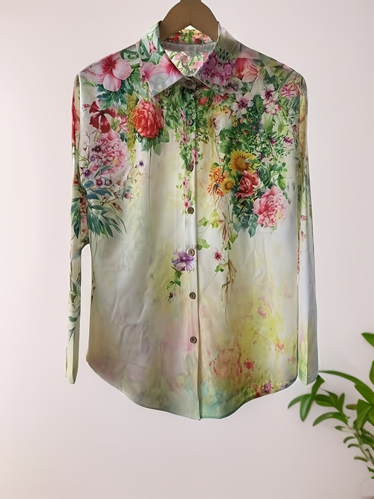 Casual Floral Print Blouse with Lapel Collar