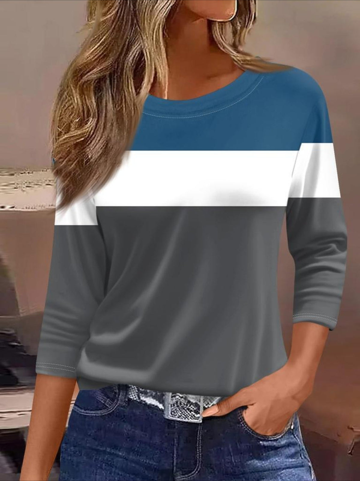 Regular Fit Printed Three-Quarter Sleeve Round Neck T-Shirt